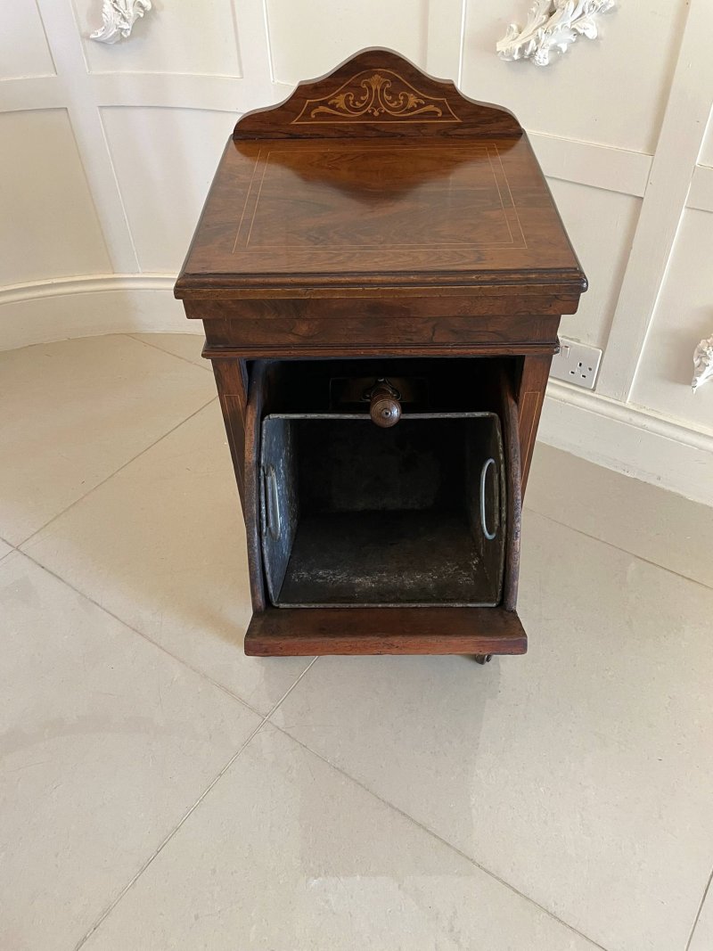 Antique Edwardian Freestanding Quality Rosewood Inlaid Coal Cabinet - Image 2